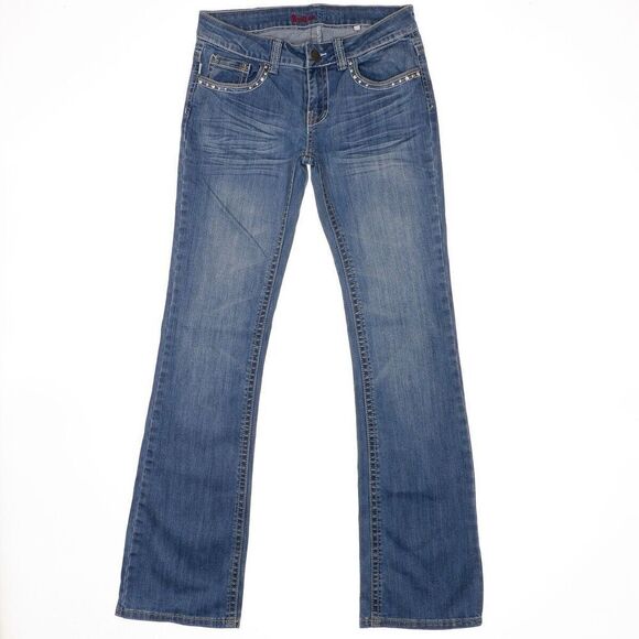 Baker Street Bootcut Jeans Juniors 5 Embellished Blue Denim Stretch 28x31.5 - Picture 1 of 12